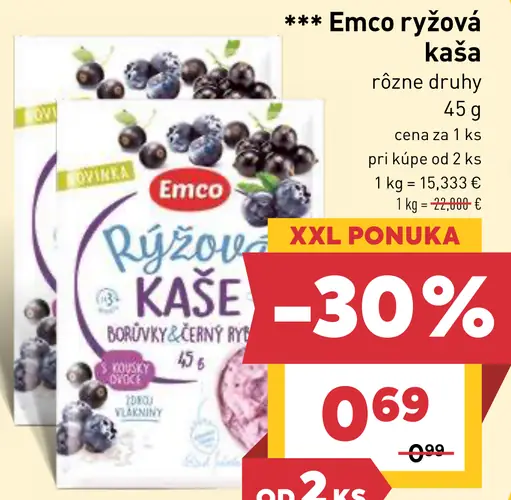 Emco ryžová kaša čučoriedky a čierne ríbezle