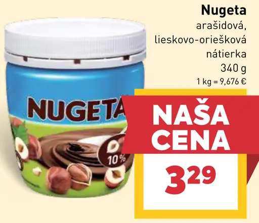 Nugeta arašidová lieskovo-oriešková nátierka