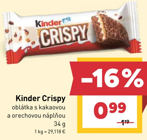 Kinder Crispy oblátka s kakaovou a orechovou náplňou