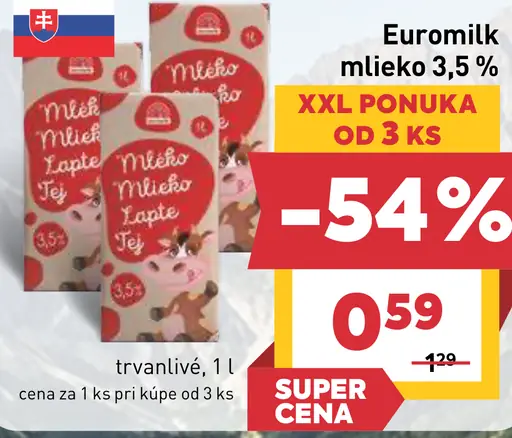 Euromilk mlieko plnotučné trvanlivé 3,5 %