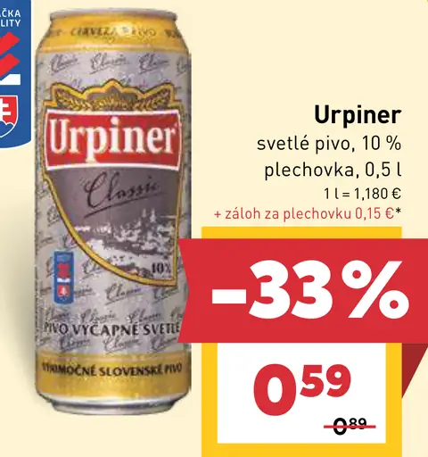 Urpiner svetlé pivo 10 % plechovka