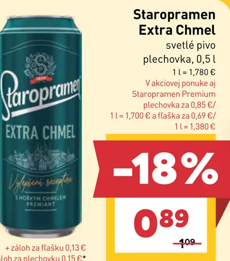 Staropramen Extra Chmel svetlé pivo plechovka