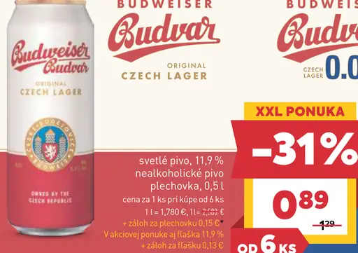 Budweiser Budvar Original pivo svetlý ležiak plechovka