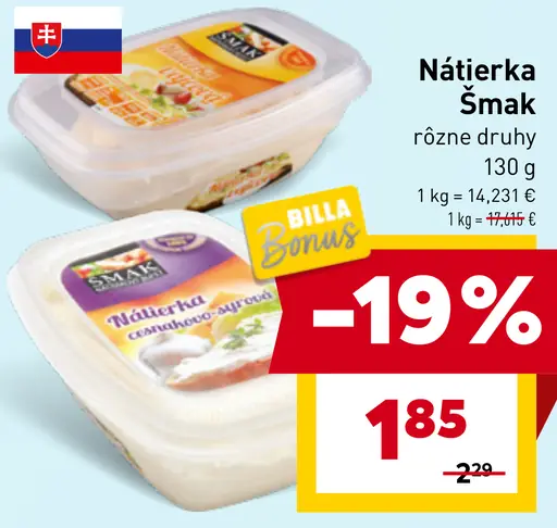Nátierka Šmak rôzne druhy