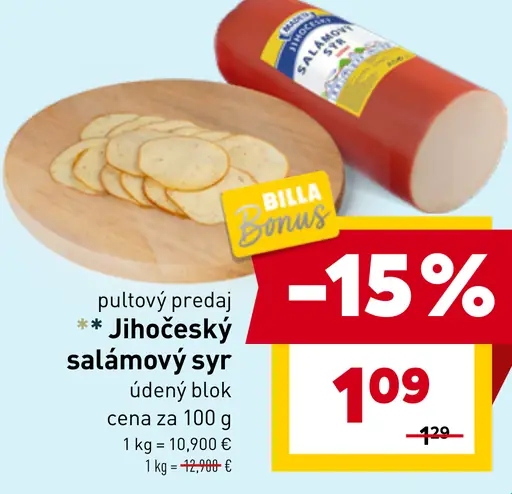 Jihočeský salámový syr údený blok