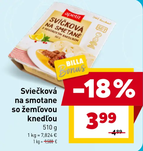 BILLA sviečková na smotane so žemľovou knedľou