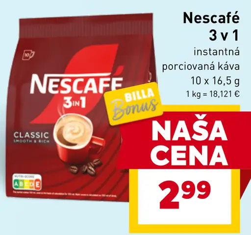 Nescafé 3 v 1 instantná porciovaná káva