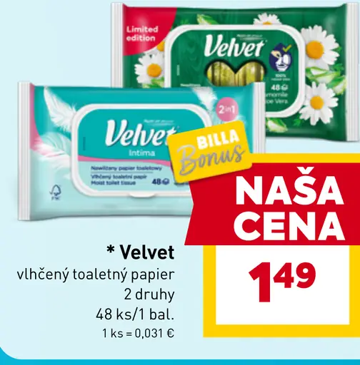 Velvet vlhčený toaletný papier