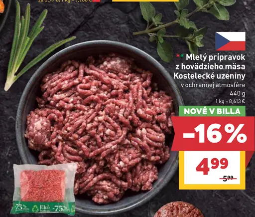 Mletý prípravok z hovädzieho mäsa v ochrannej atmosfére