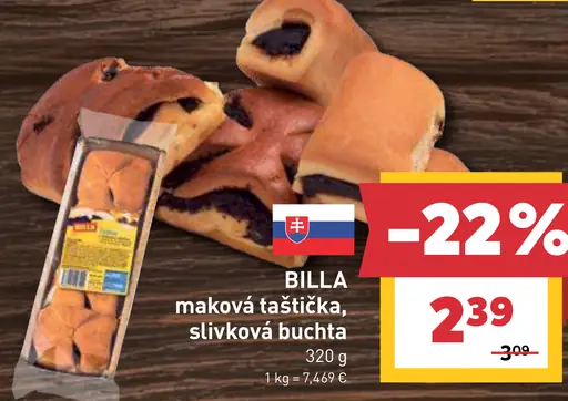BILLA maková taštička, slivková buchta