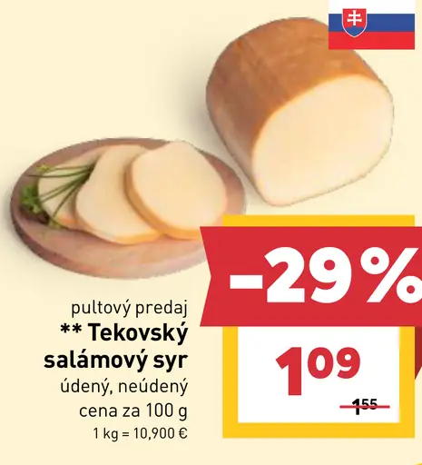 Tekovský salámový syr údený, neúdený