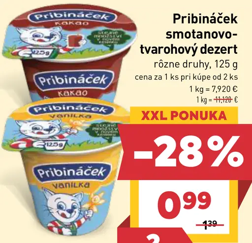 Pribináček smotanovo-tvarohový dezert rôzne druhy
