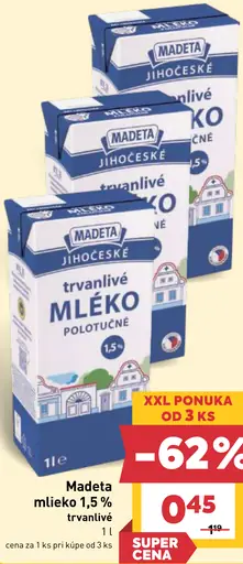 Madeta trvanlivé mlieko 1,5 % polotučné