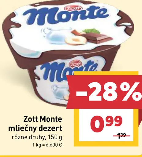 Zott Monte mliečny dezert rôzne druhy