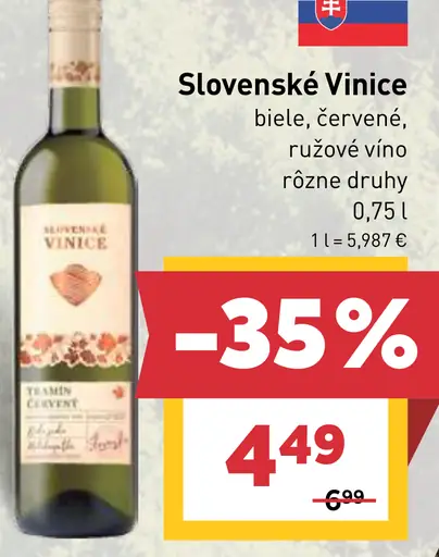 Slovenské Vinice biele, červené, ružové víno