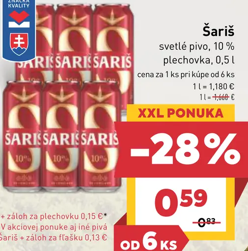 Šariš svetlé pivo 10 % plechovka