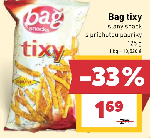 Bag tixy slaný snack s príchuťou papriky