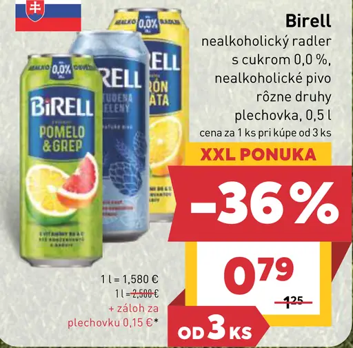 Birell nealkoholický radler plechovka