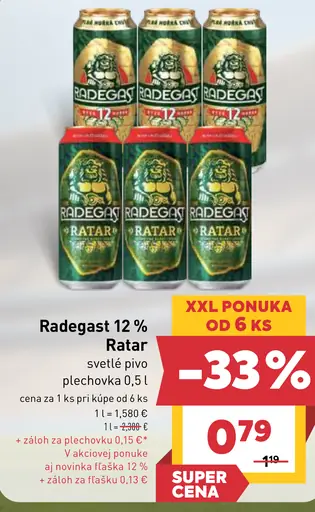 Radegast Ratar pivo ležiak svetlý plechovka