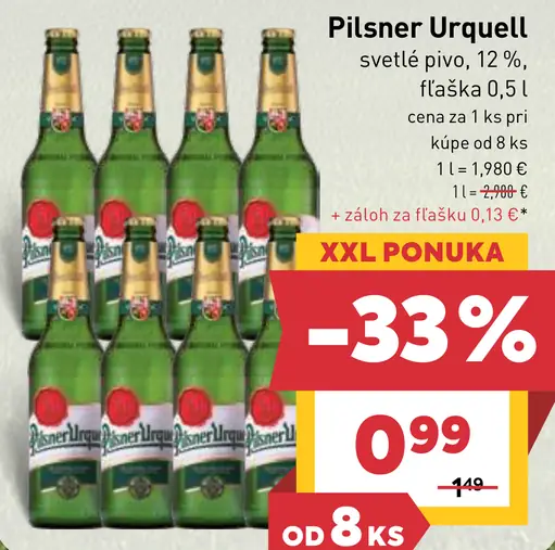 Pilsner Urquell pivo fľaša