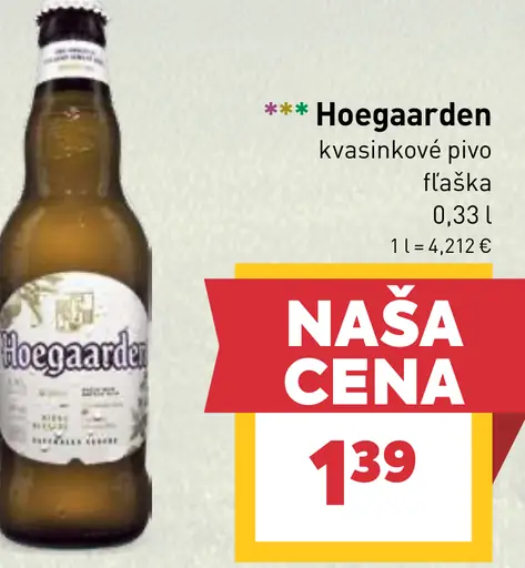 Hoegaarden kvasinkové pivo fľaša