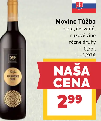 Movino Túžba víno biele, červené alebo ružové rôzne druhy