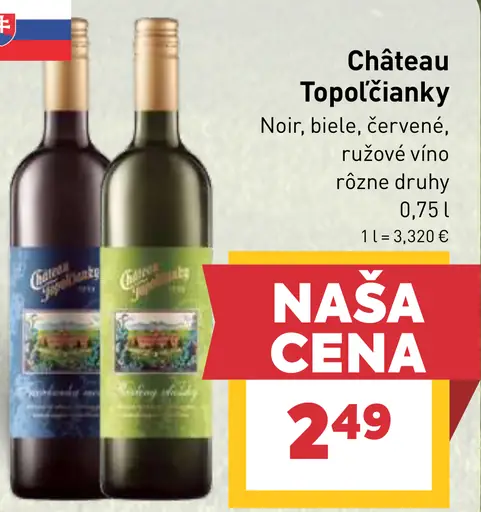 Château Topoľčianky víno Noir, biele, červené, ružové