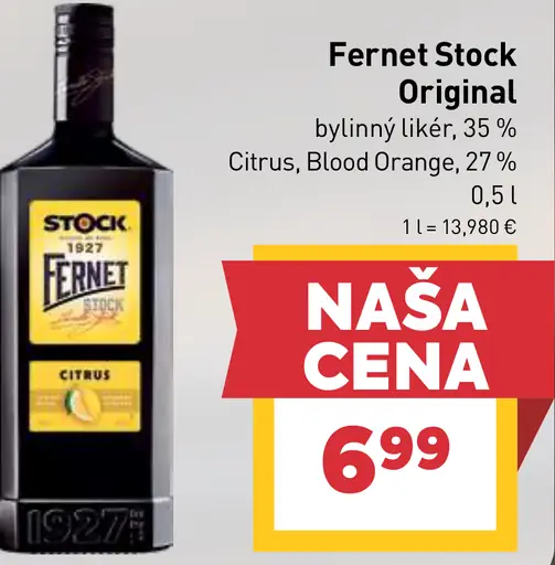 Fernet Stock bylinný likér Original, Citrus, Blood Orange