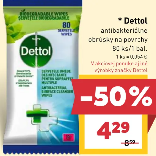 Dettol Antibakteriálne obrúsky na povrchy