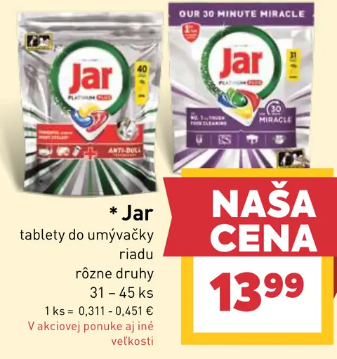 Jar tablety do umývačky riadu rôzne druhy 31–45 ks