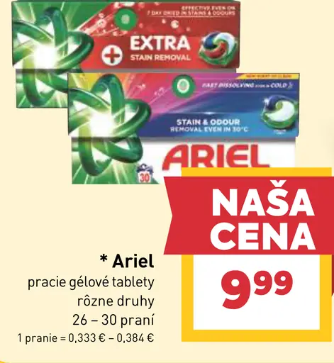 Ariel pracie gélové tablety rôzne druhy 26–30 praní