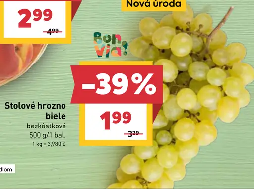 Bon Via stolové hrozno biele bezjadierkové