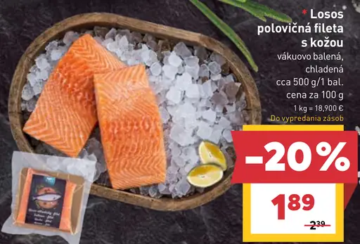 Losos polovičná fileta s kožou vákuovo balená, chladená
