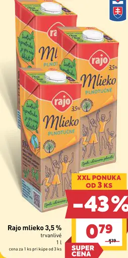 Rajo Brejky Trvanlivé mlieko plnotučné 3,5 %