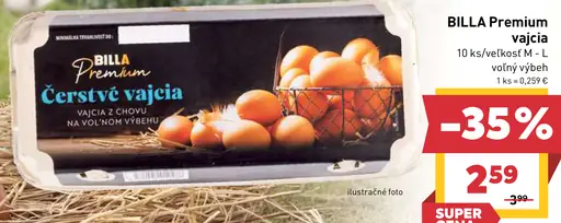 BILLA Premium čerstvé vajcia z voľného výbehu