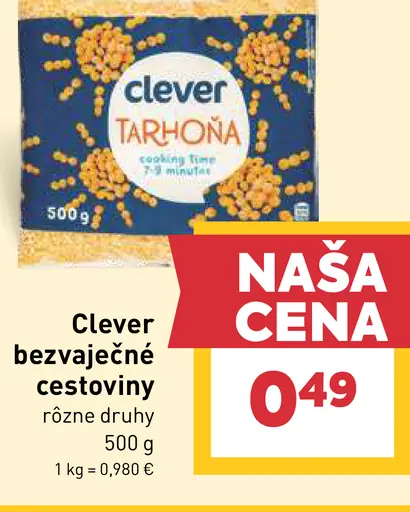 Clever bezvajcečné cestoviny tarhoňa