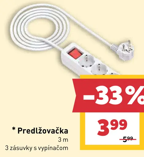 Predlžovačka s vypínačom 3 zásuvky