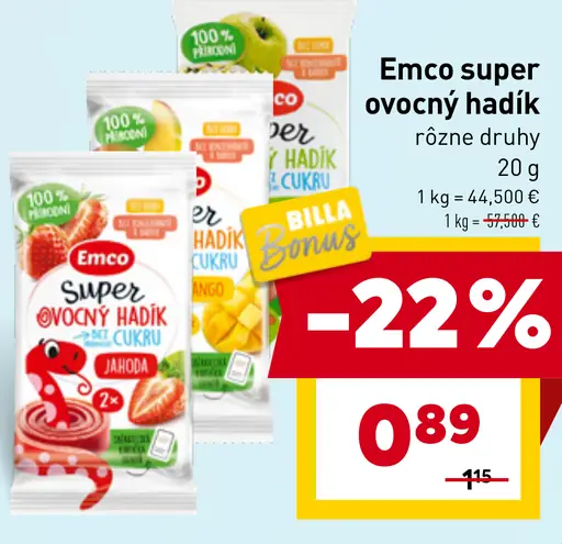 Emco super ovocný hadík cereálna tyčinka