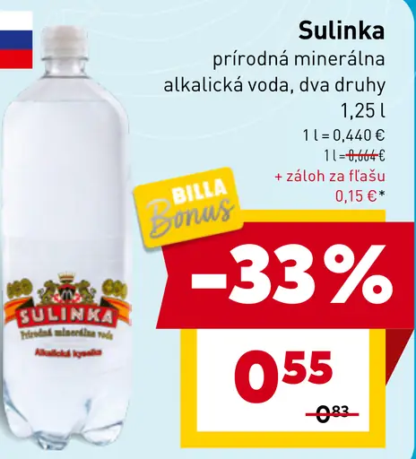 Sulinka prírodná minerálna alkalická voda, dva druhy