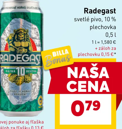 Radegast svetlé pivo 12% Ratar plechovka