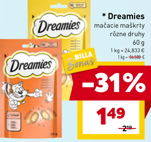 Dreamies mačacie maškrty rôzne druhy