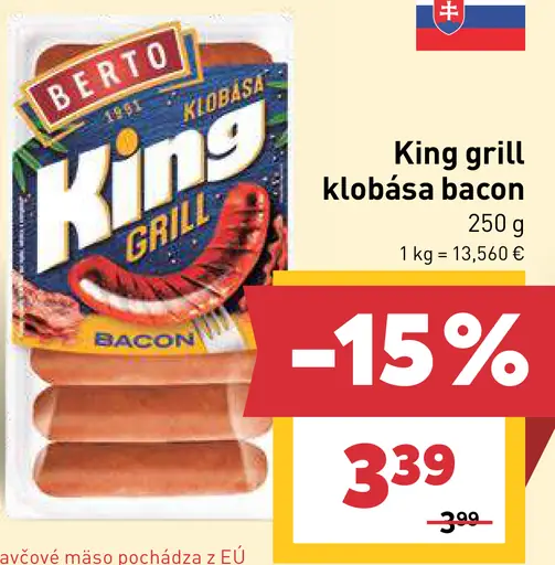 Berto King grill klobása bacon