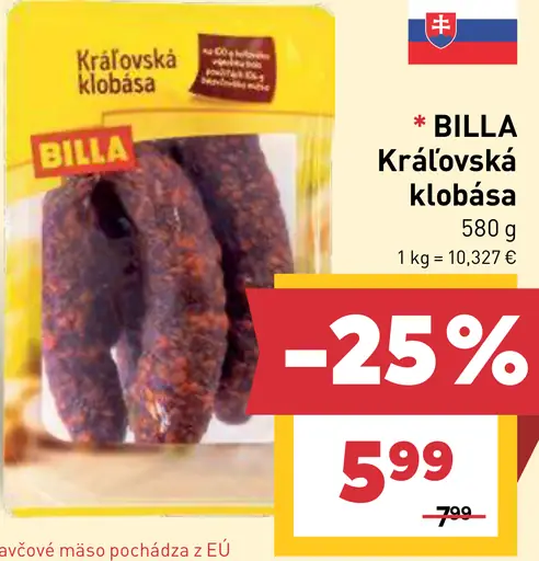 BILLA Kráľovská klobása