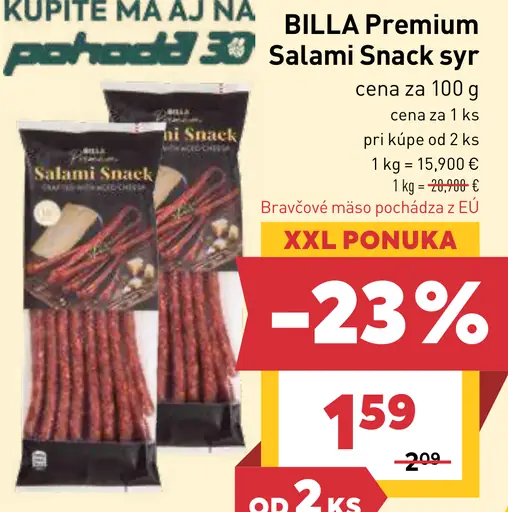 BILLA Premium Salami Snack syr