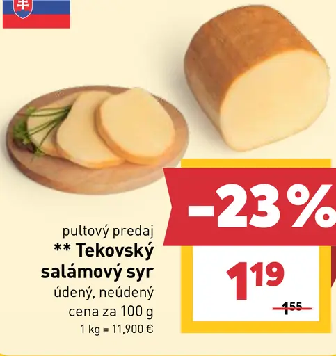 Tekovský salámový syr údený alebo neúdený