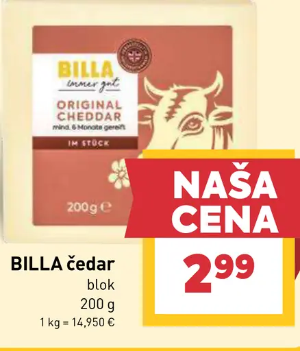 BILLA čedar blok syr