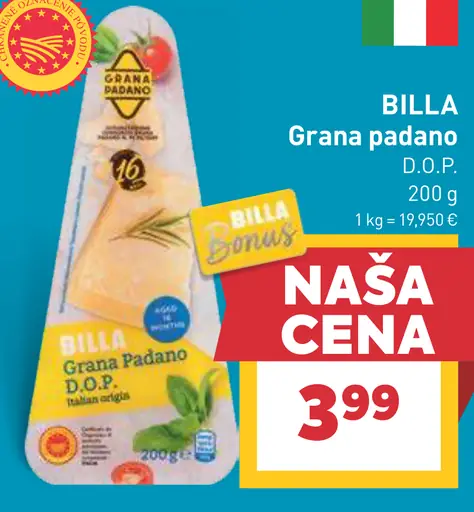 BILLA Grana Padano D.O.P. tvrdý syr