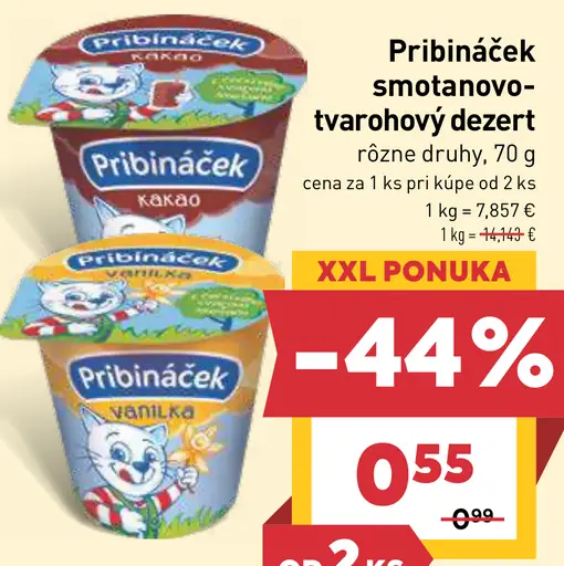 Pribináček smotanovo-tvarohový dezert rôzne druhy