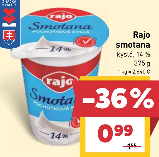 Rajo smotana kyslá 14%