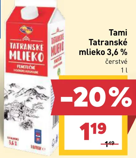 Tami Tatranské mlieko 3,6 % čerstvé